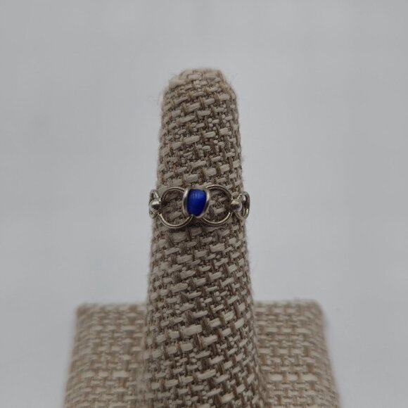 Size 5 Sterling Silver Handmade Blue Cat's Eye Stone Toe Ring A2881 - Picture 1 of 7